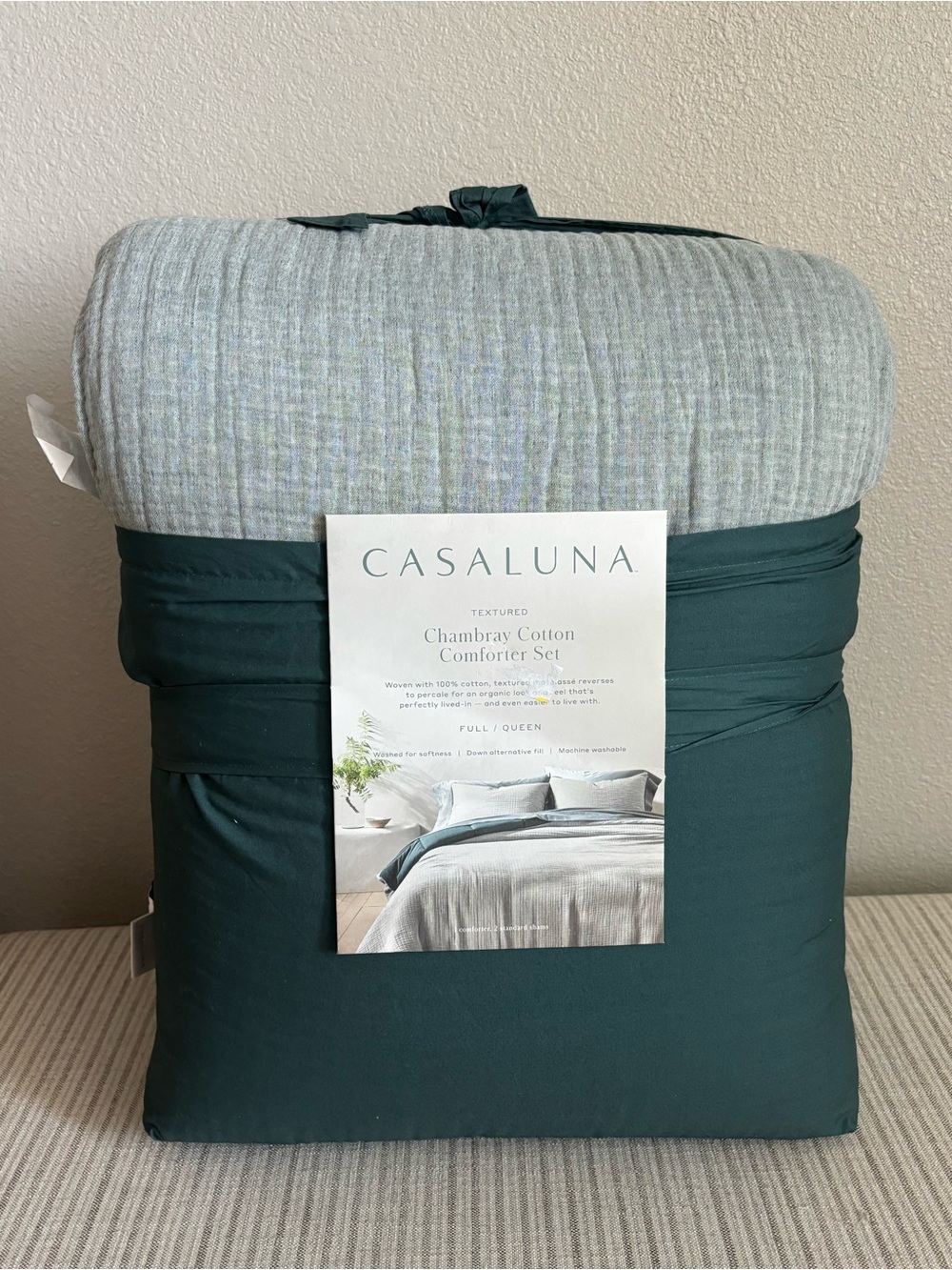 NWT Full/Queen Textured Chambray Comforter & Sham Set Dark Teal Blue - Casaluna